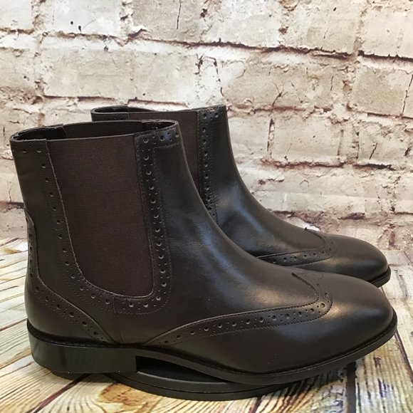 Brown Stretch Wingtip Slip On Chelsea Ankle Boots Various Sizes - Picture 1 of 7